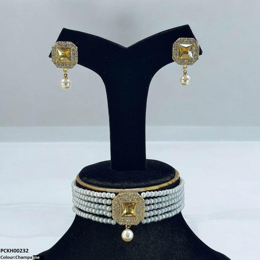 Square Pearl Drop Choker Set