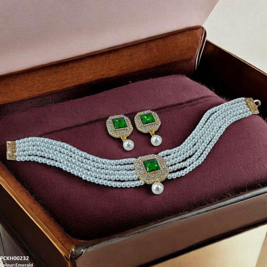 Square Pearl Drop Choker Set