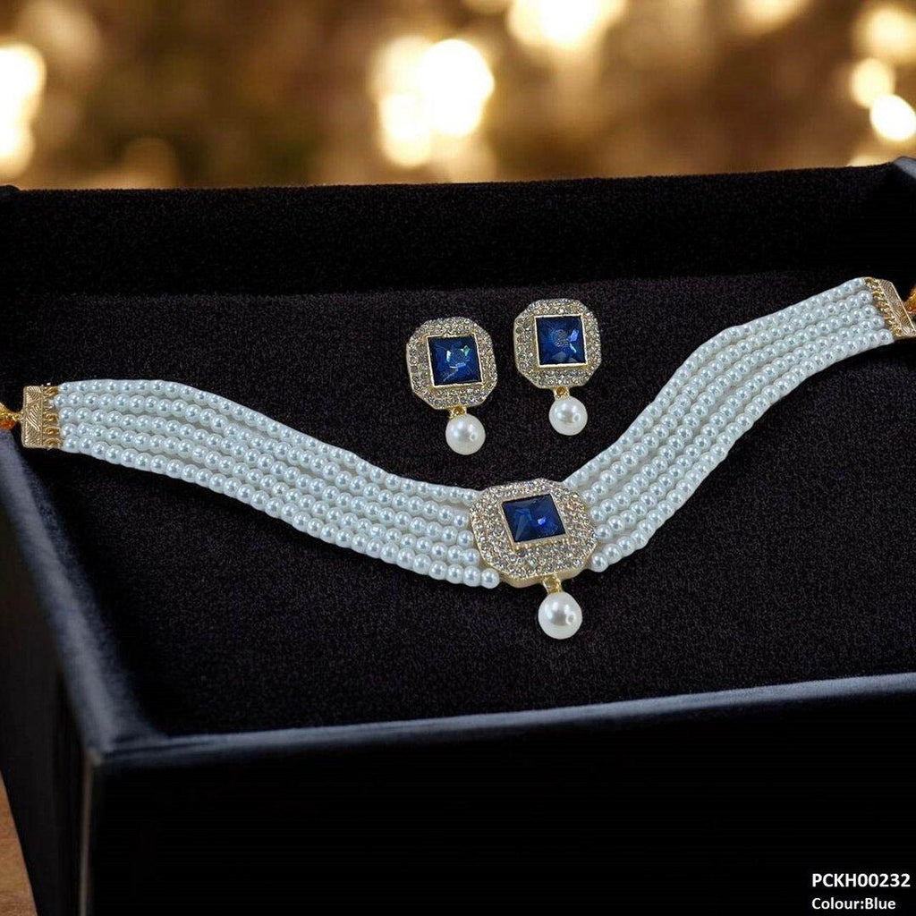 Square Pearl Drop Choker Set