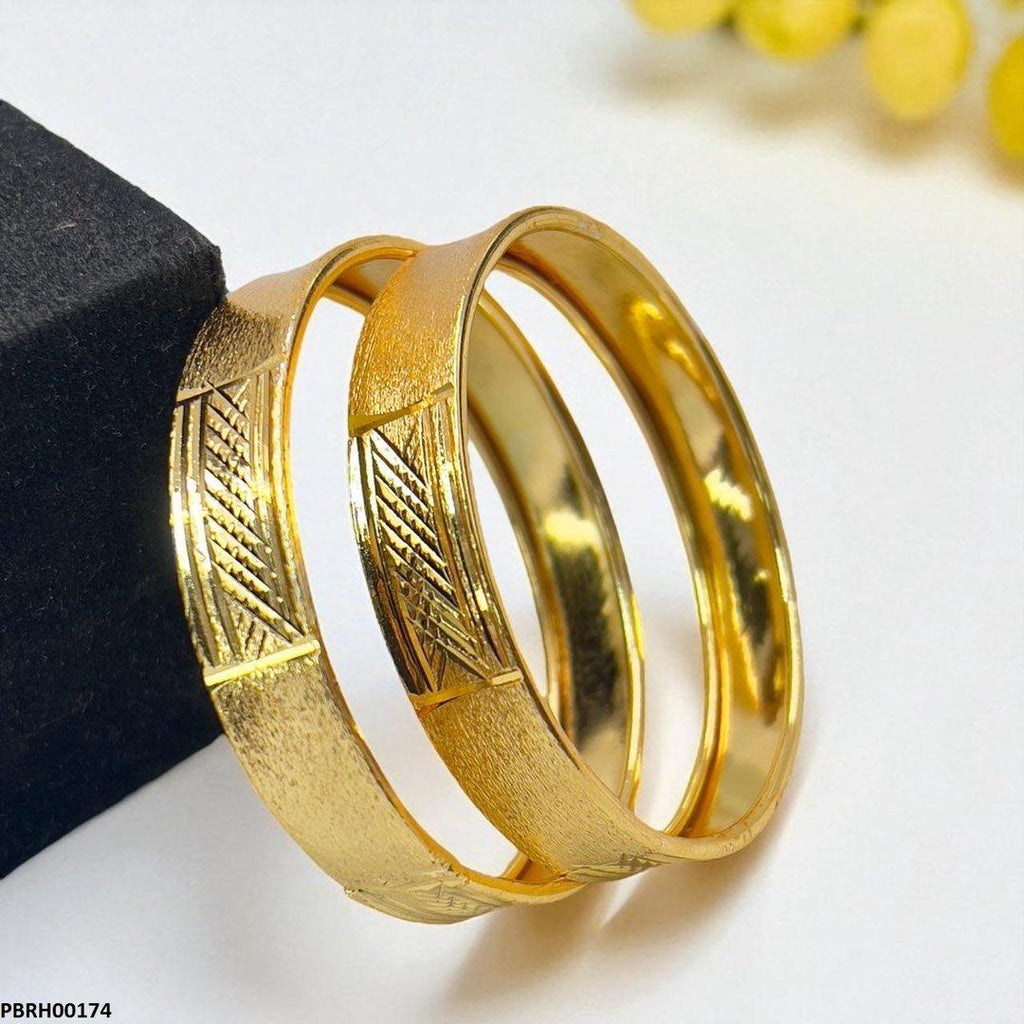 Textured Flat Bangles 2 Pcs Set