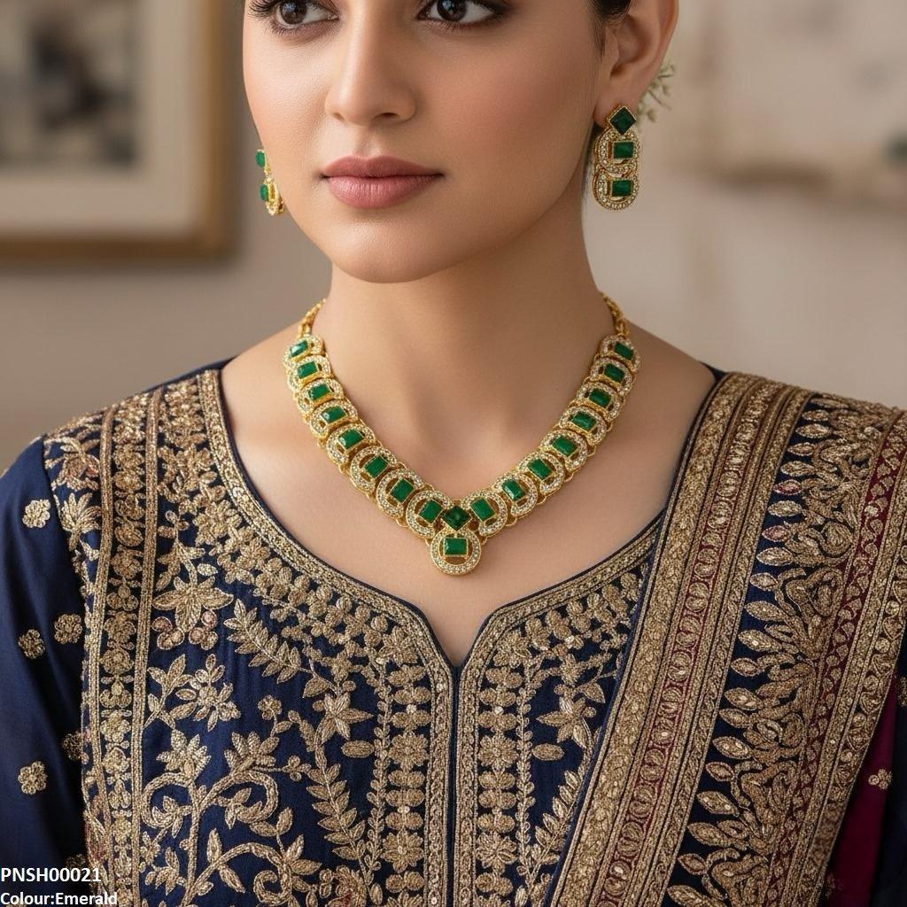 Rectangle Round Necklace Set