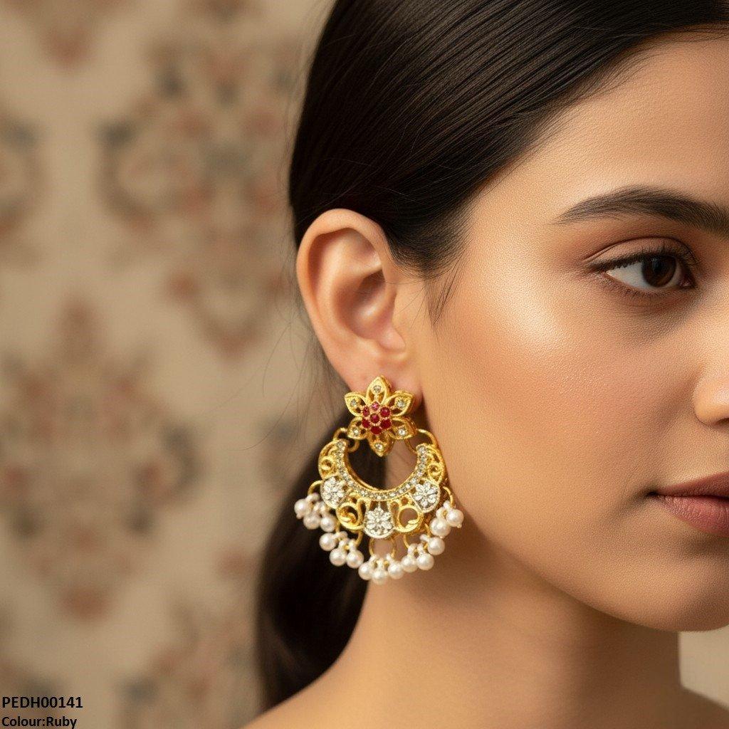 Moon Star Pearl Drop Earrings