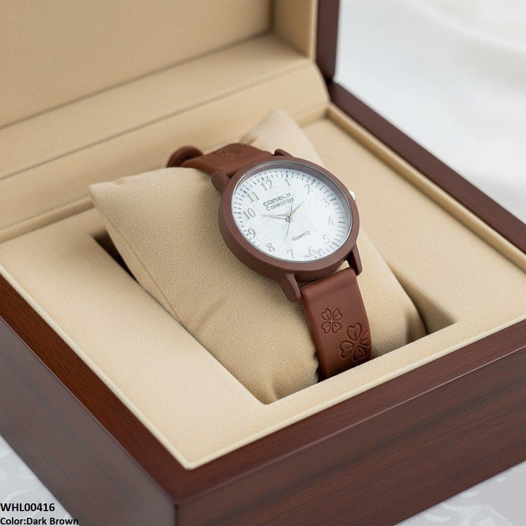 Star White Dial Rubber Strap Women's Watch