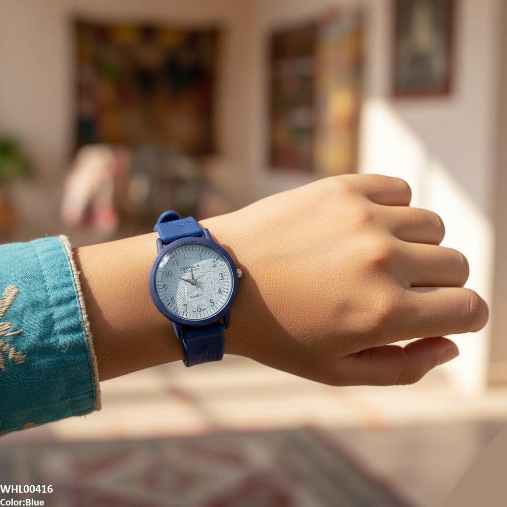 Star White Dial Rubber Strap Women's Watch
