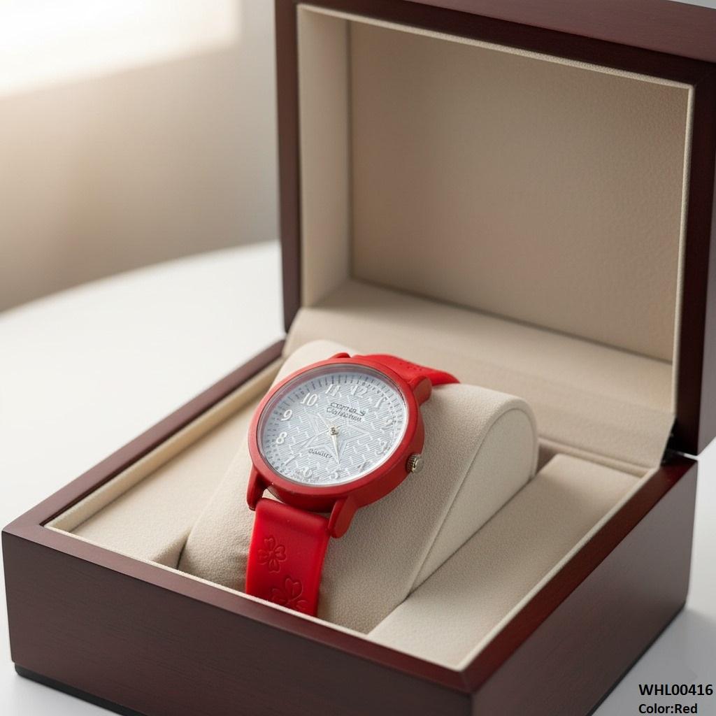 Star White Dial Rubber Strap Women's Watch