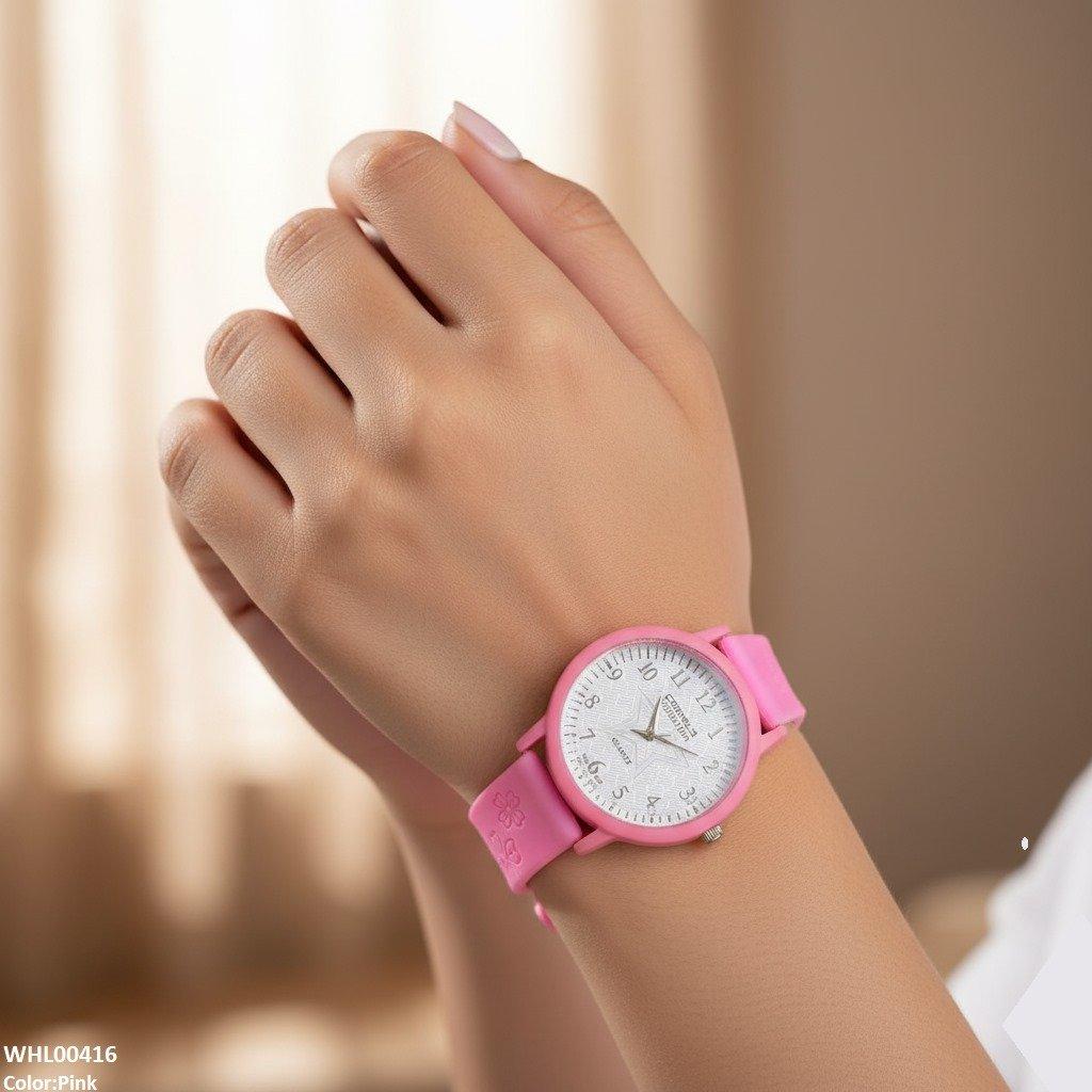 Star White Dial Rubber Strap Women's Watch