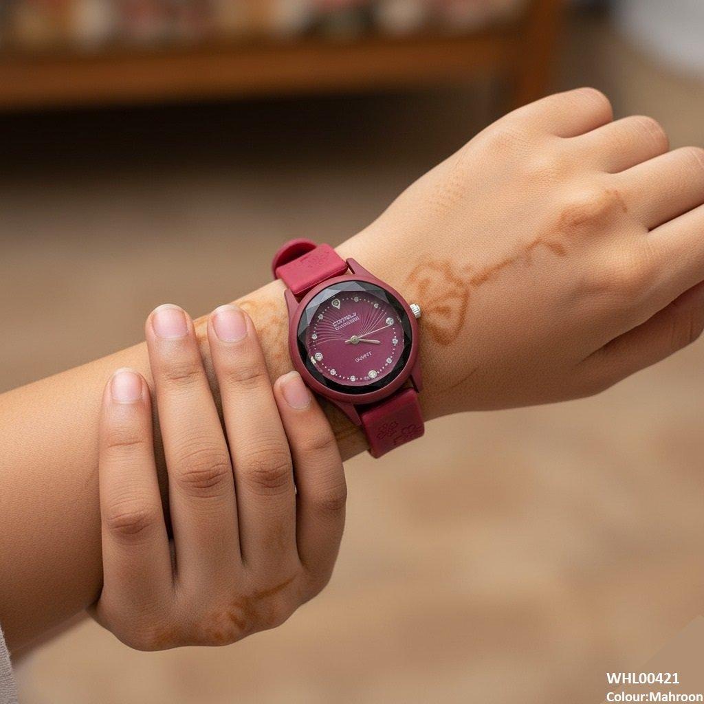 Stone Dial Rubber Strap Women's Watch