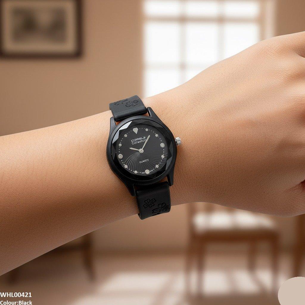 Stone Dial Rubber Strap Women's Watch
