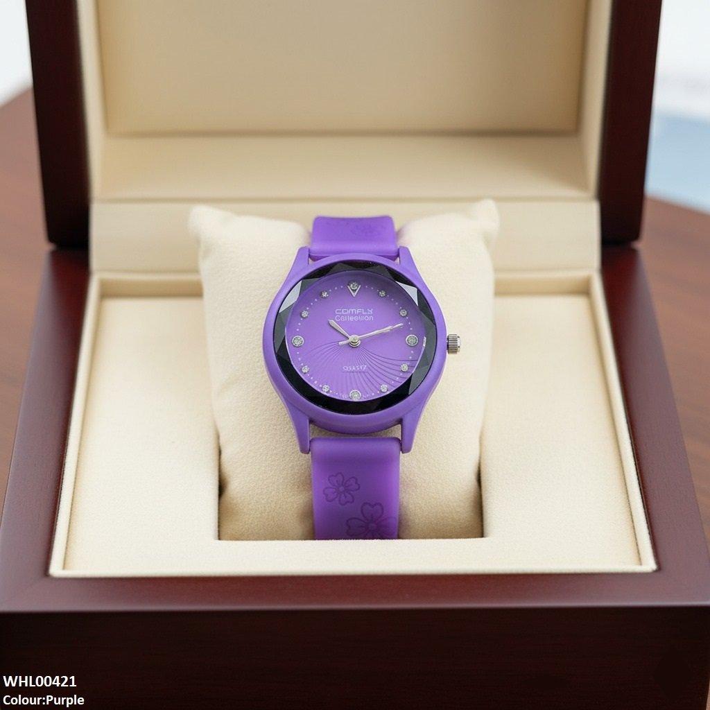 Stone Dial Rubber Strap Women's Watch