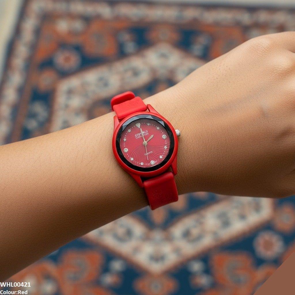 Stone Dial Rubber Strap Women's Watch
