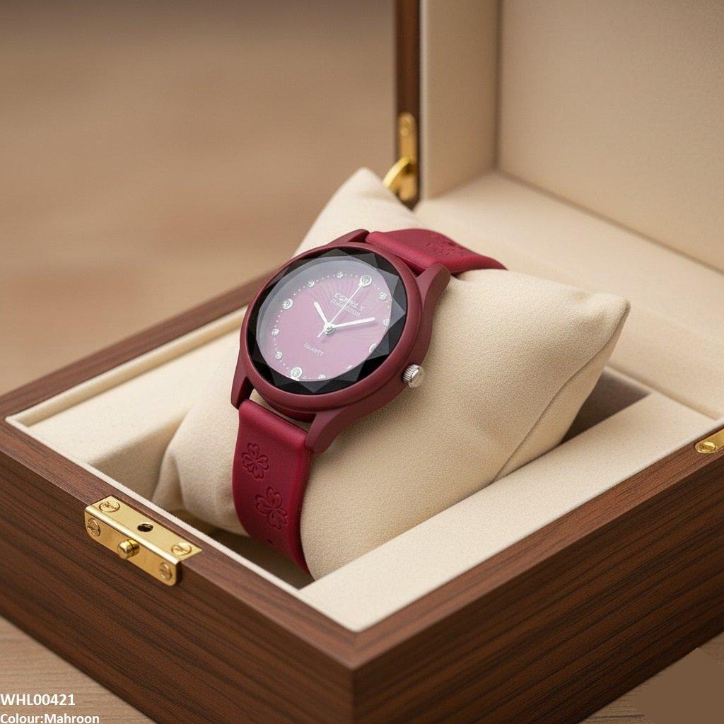 Stone Dial Rubber Strap Women's Watch