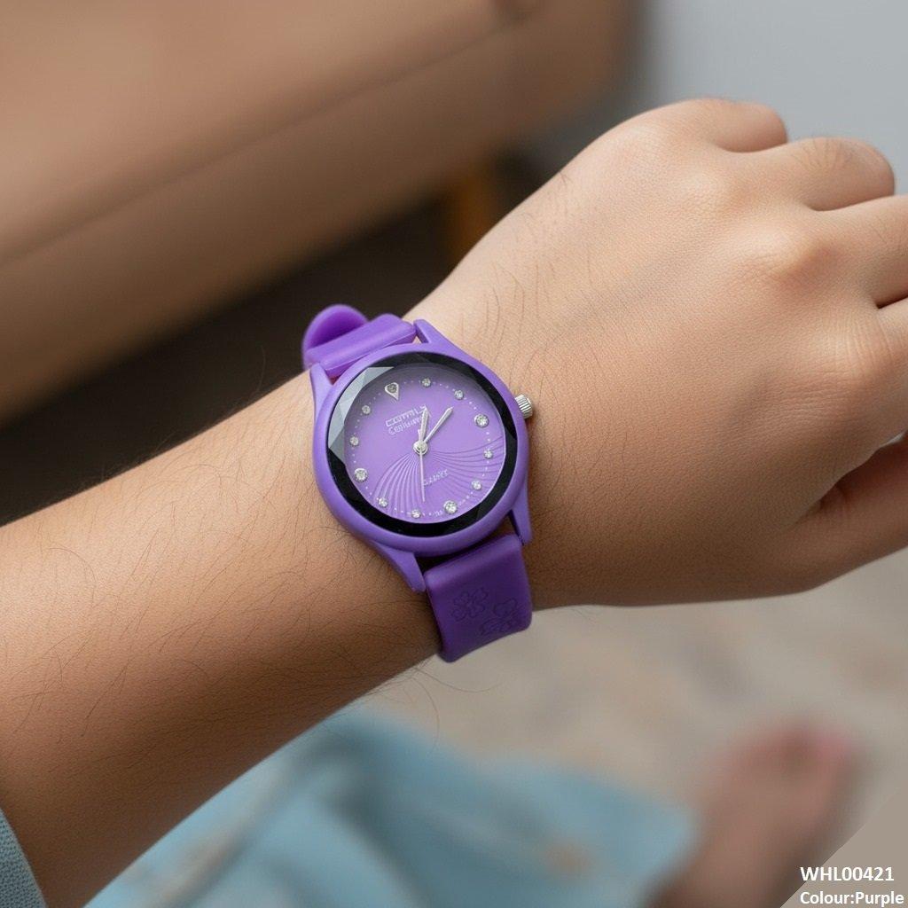 Stone Dial Rubber Strap Women's Watch