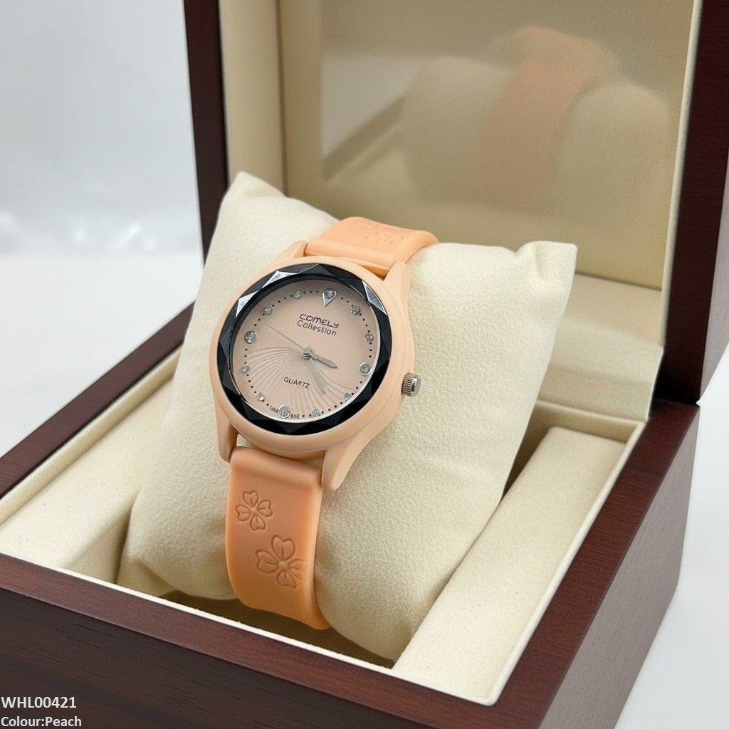 Stone Dial Rubber Strap Women's Watch