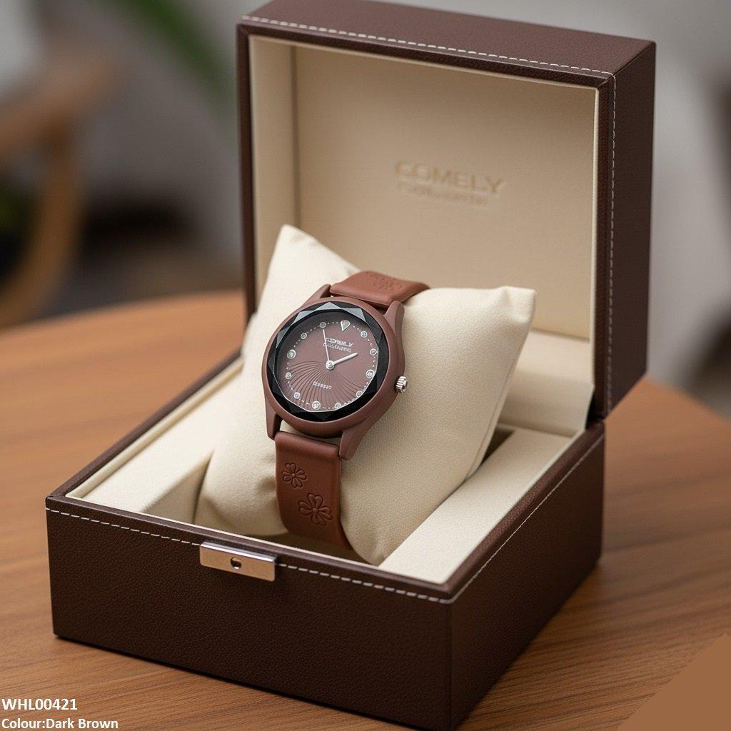 Stone Dial Rubber Strap Women's Watch