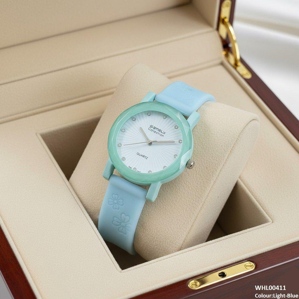 Round Flower Dial Rubber Strap Women's Watch