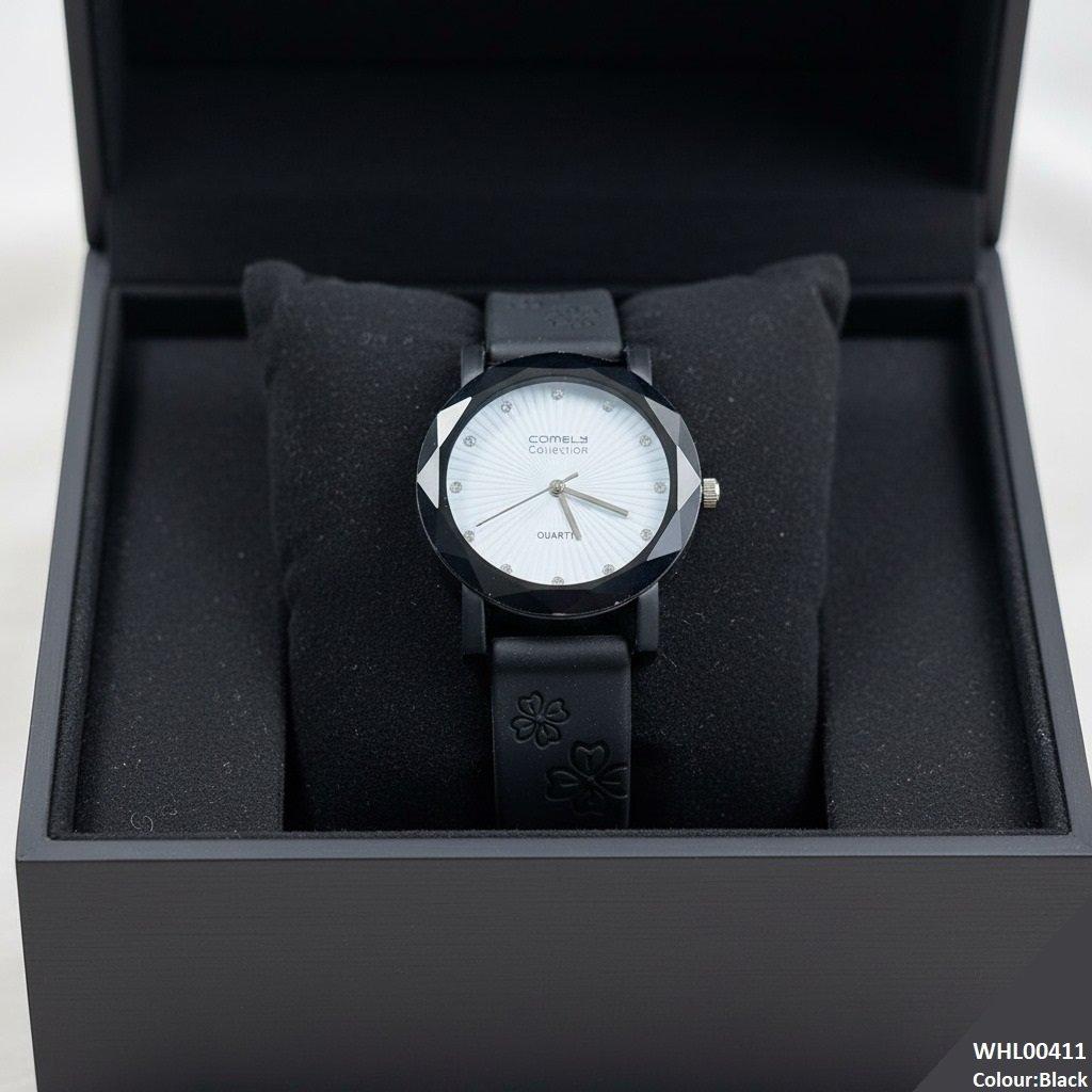 Round Flower Dial Rubber Strap Women's Watch