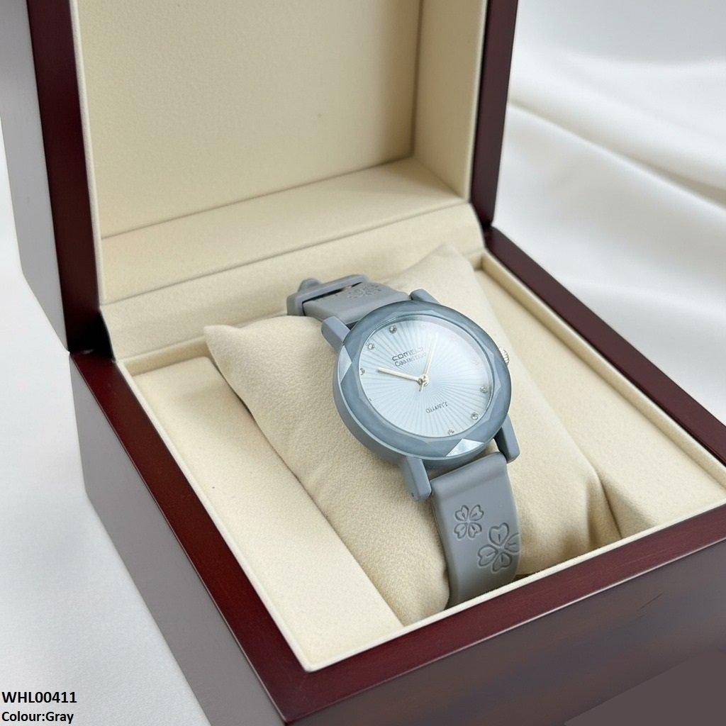 Round Flower Dial Rubber Strap Women's Watch
