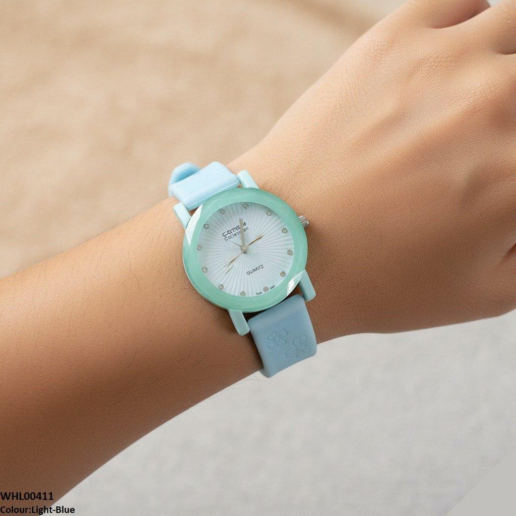 Round Flower Dial Rubber Strap Women's Watch