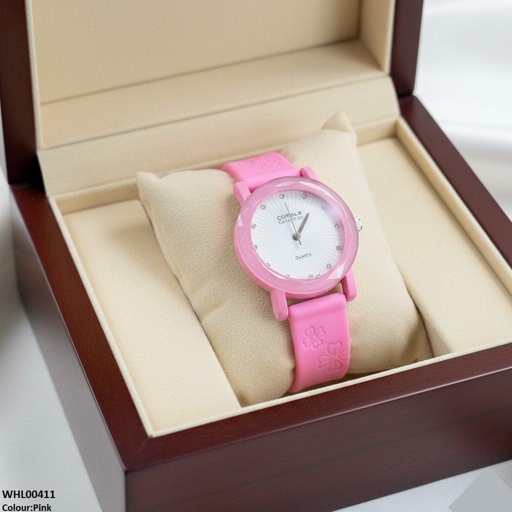 Round Flower Dial Rubber Strap Women's Watch
