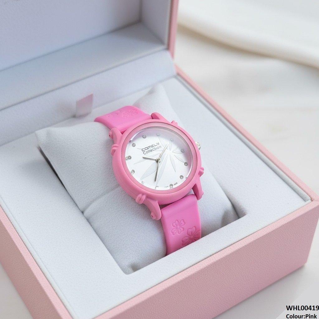 Round Leaf Dial Rubber Strap Women's Watch