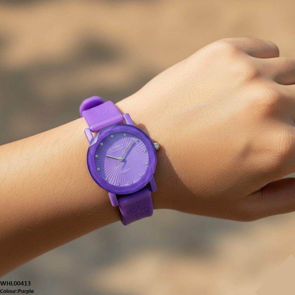 Round Flower Rubber Strap Women's Watch