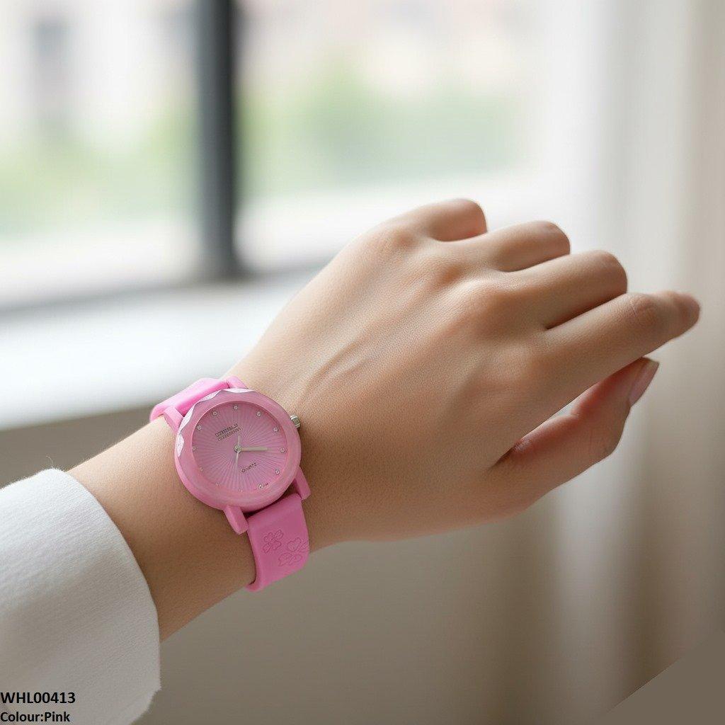 Round Flower Rubber Strap Women's Watch