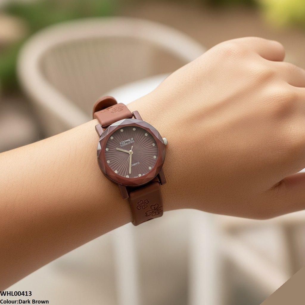 Round Flower Rubber Strap Women's Watch