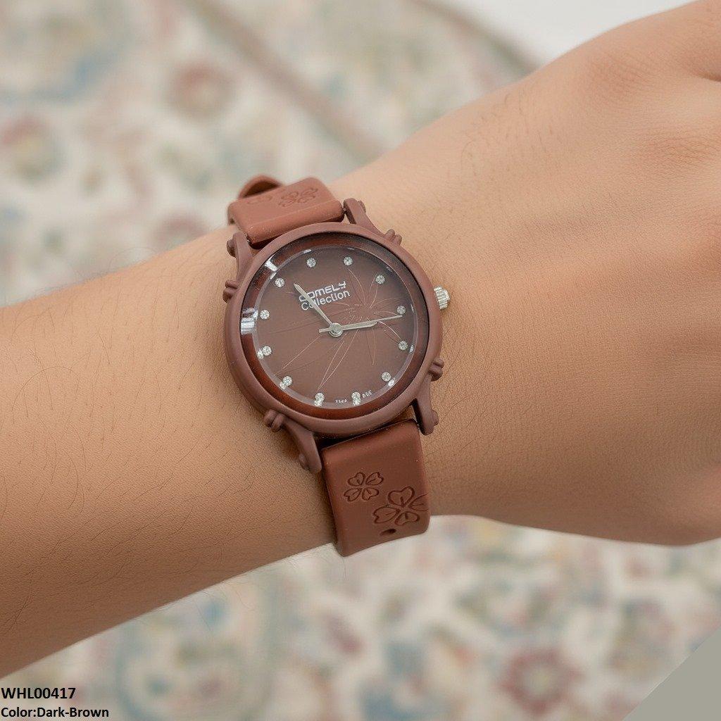 Round Leaf Dial Rubber Strap Women's Watch