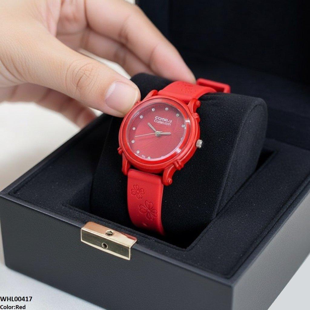 Round Leaf Dial Rubber Strap Women's Watch