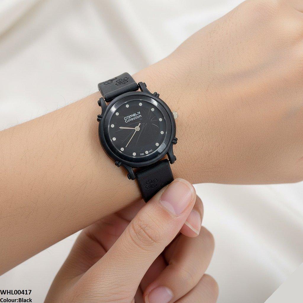 Round Leaf Dial Rubber Strap Women's Watch