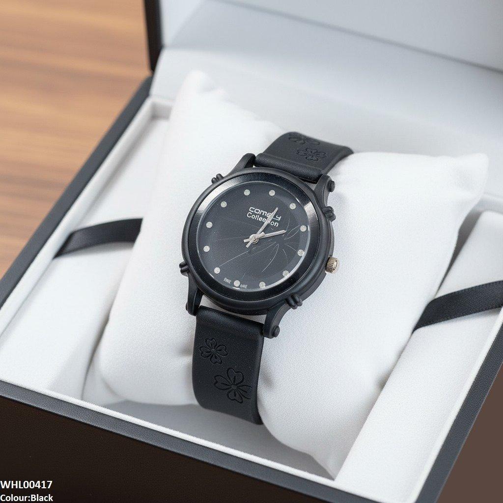 Round Leaf Dial Rubber Strap Women's Watch