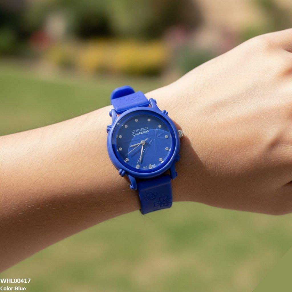 Round Leaf Dial Rubber Strap Women's Watch