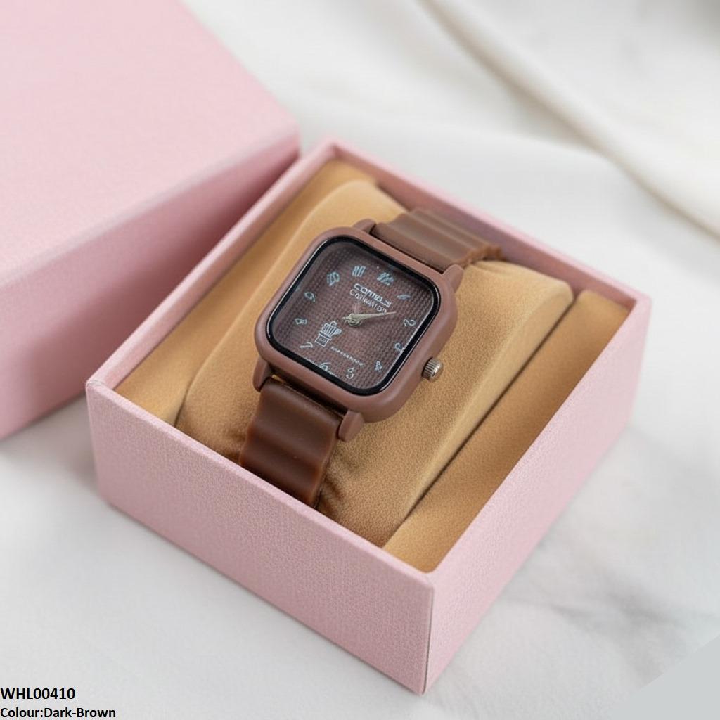 Square Mini Box Dial Rubber Strap Women's Watch