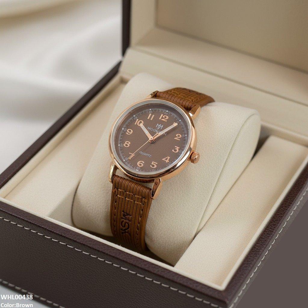 Round Leather Strap Women's Watch