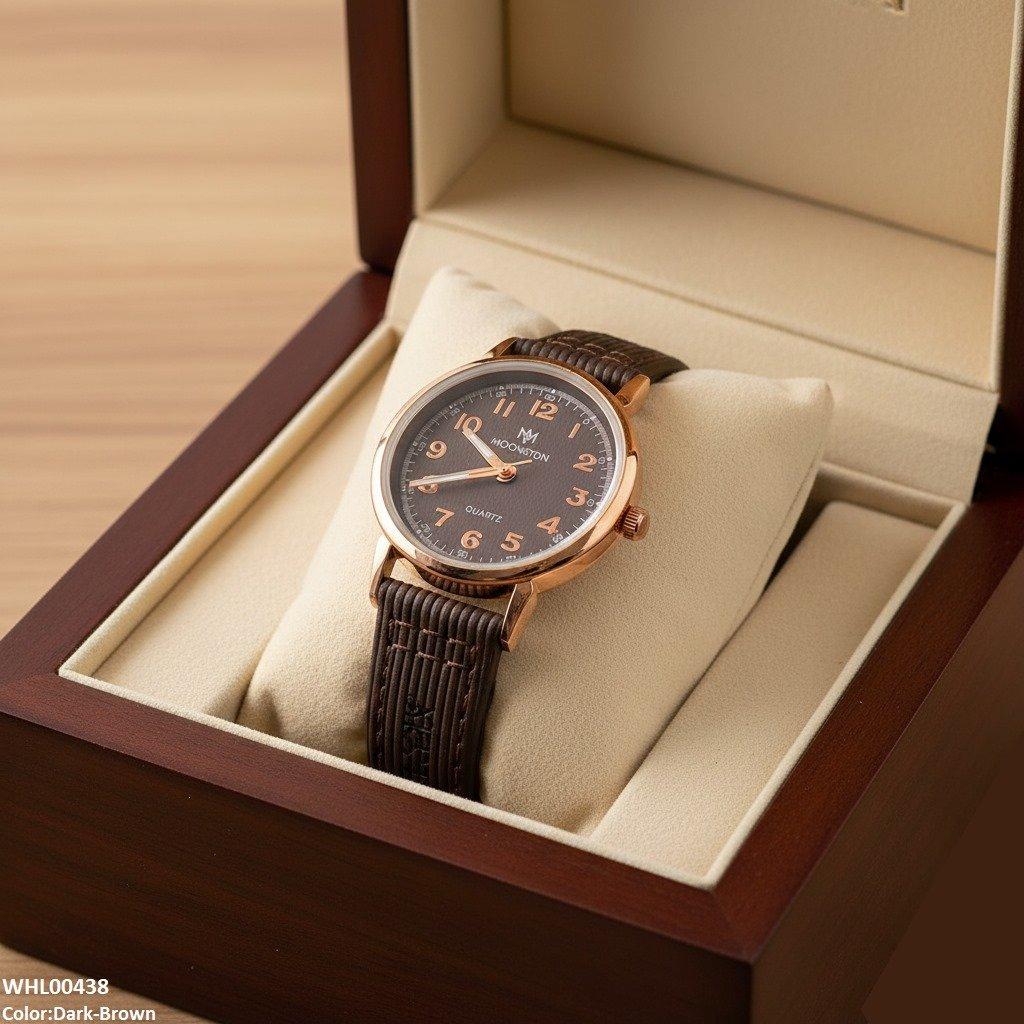 Round Leather Strap Women's Watch