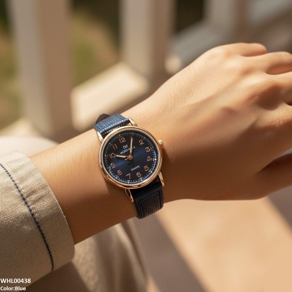 Round Leather Strap Women's Watch