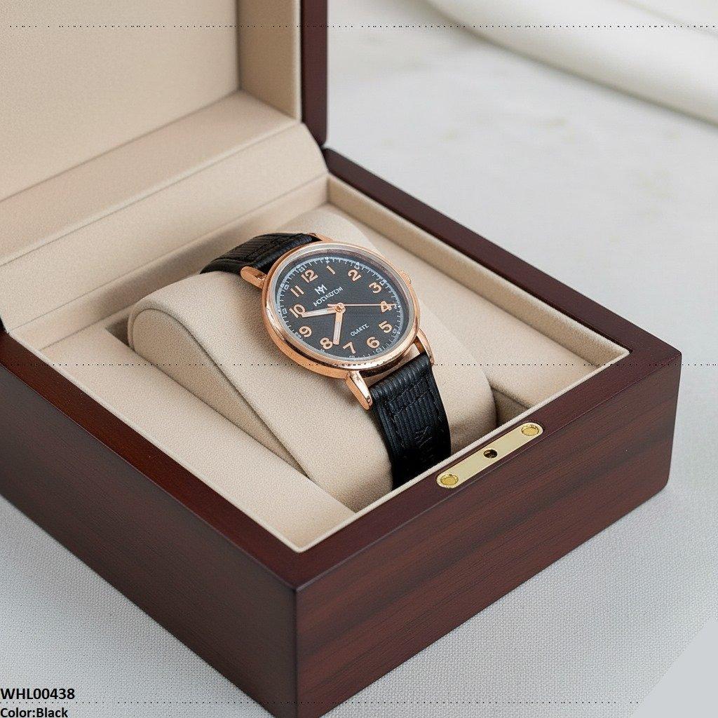 Round Leather Strap Women's Watch