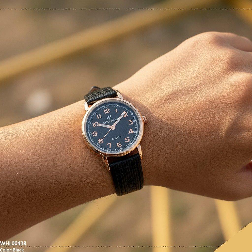 Round Leather Strap Women's Watch