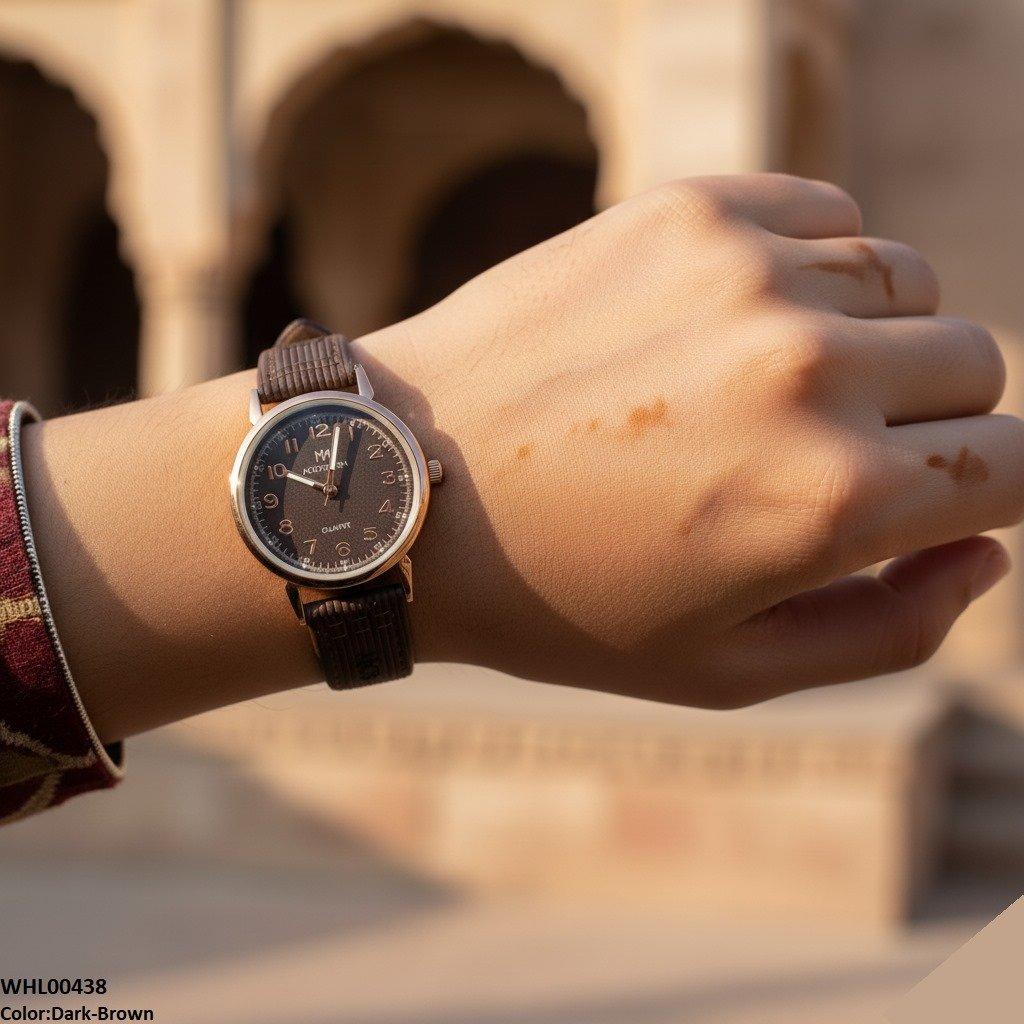 Round Leather Strap Women's Watch