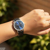 Round Grey Bezel Leather Strap Women's Watch