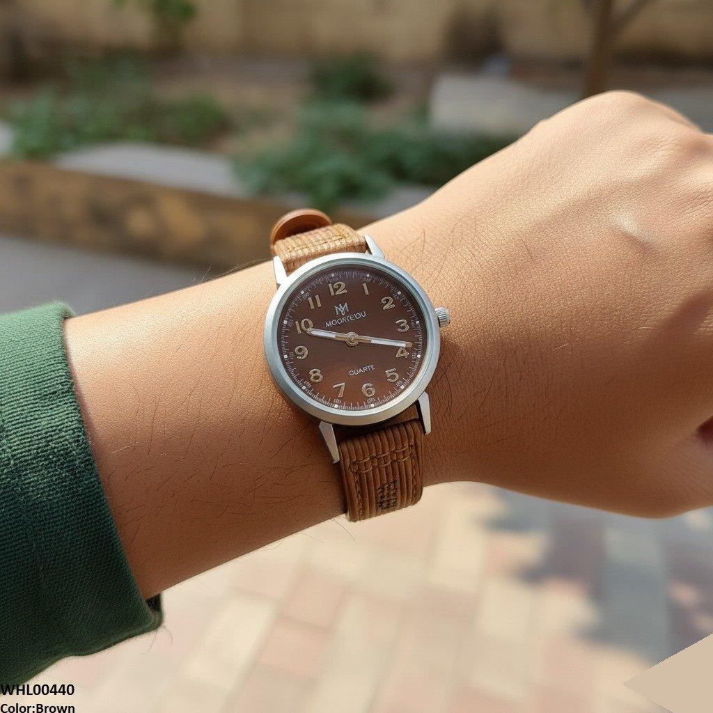 Round Grey Bezel Leather Strap Women's Watch