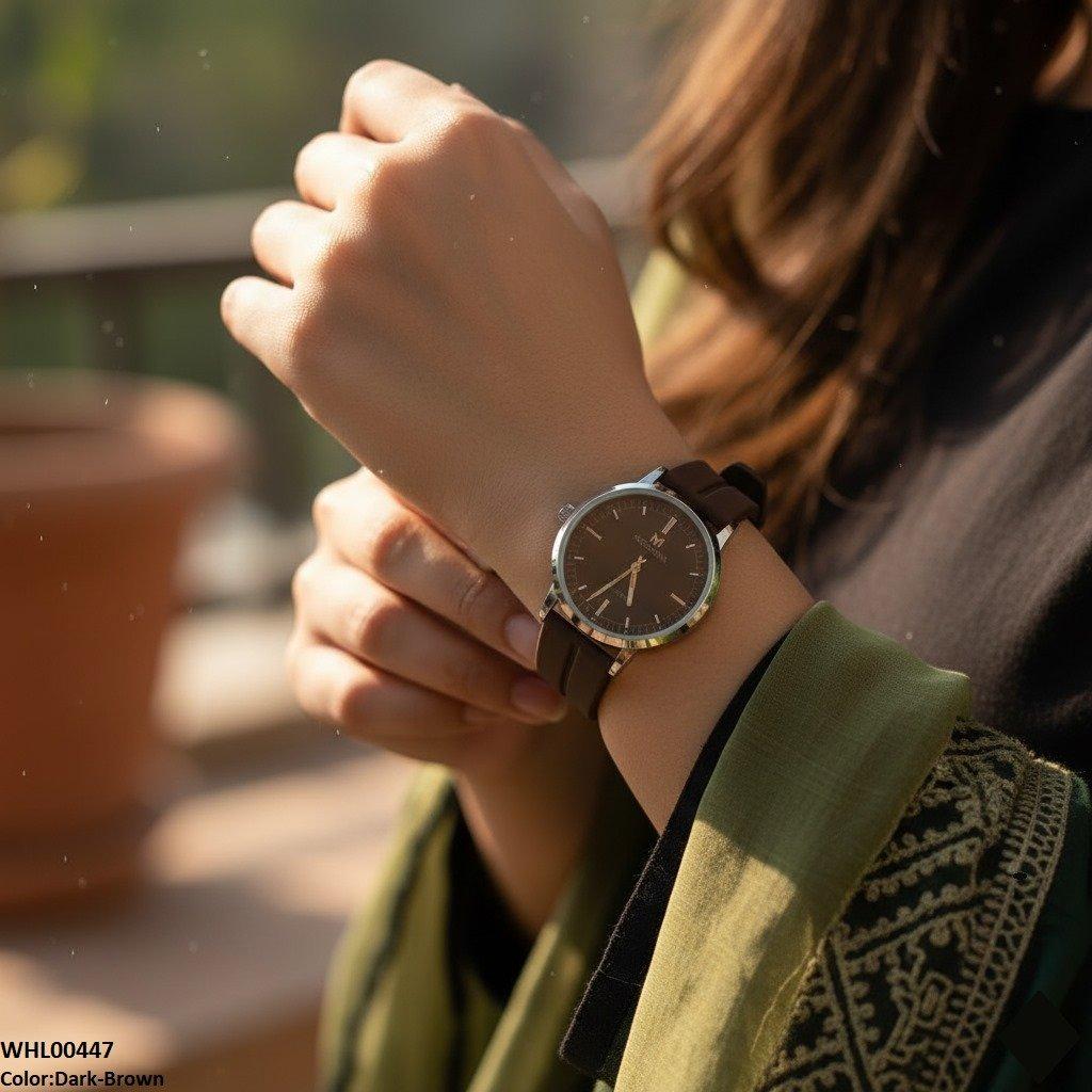 Silver Bezel Magnetic Rubber Strap Women's Watch