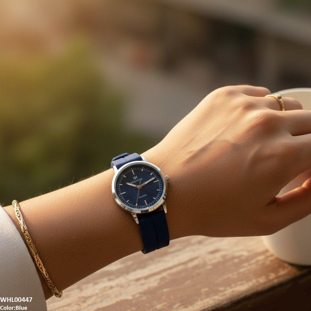 Silver Bezel Magnetic Rubber Strap Women's Watch