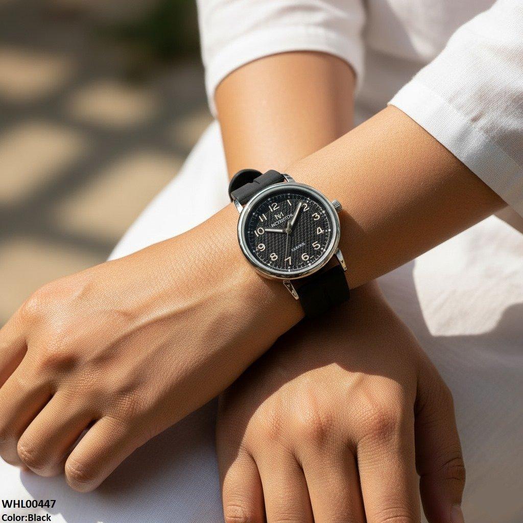 Silver Bezel Magnetic Rubber Strap Women's Watch