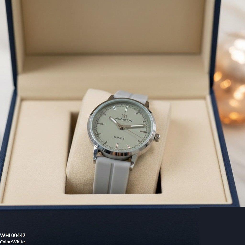 Silver Bezel Magnetic Rubber Strap Women's Watch