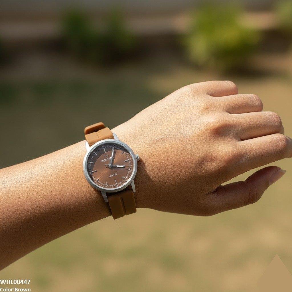 Silver Bezel Magnetic Rubber Strap Women's Watch