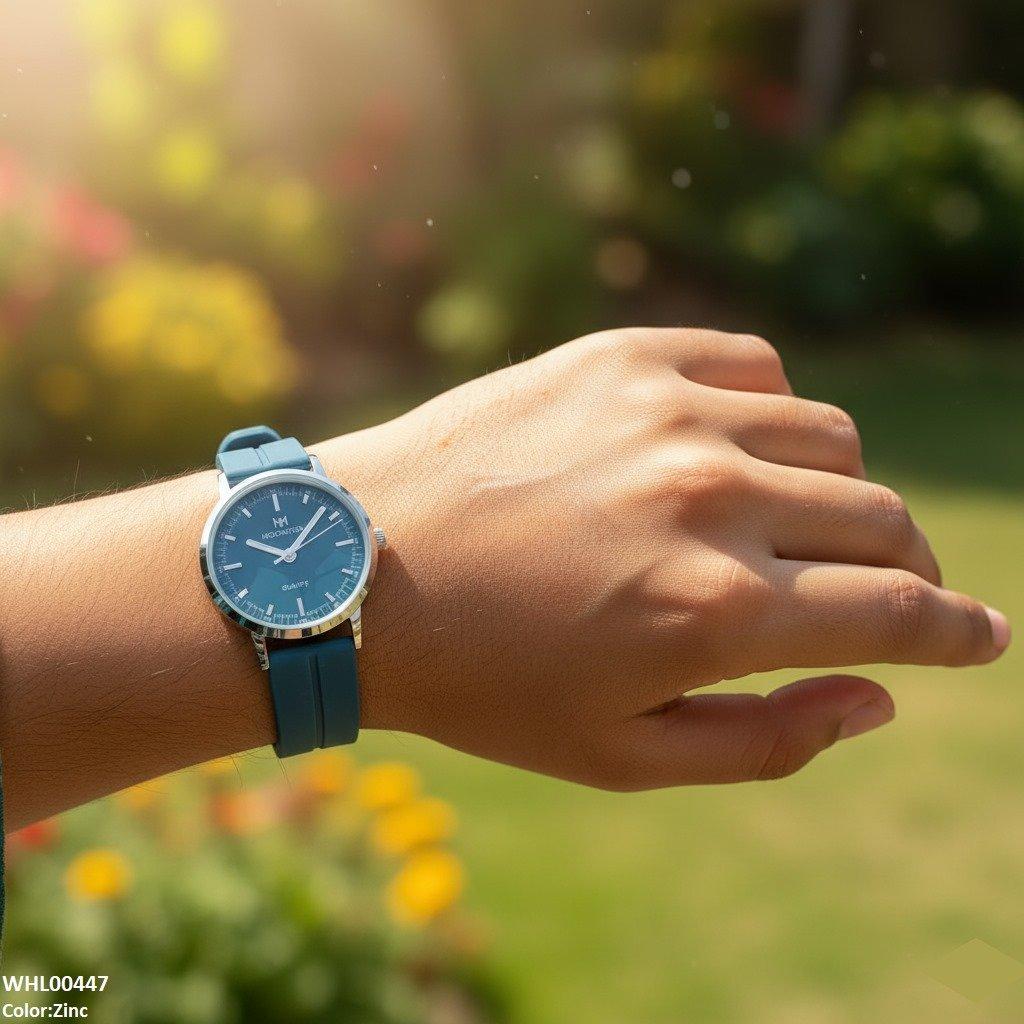 Silver Bezel Magnetic Rubber Strap Women's Watch