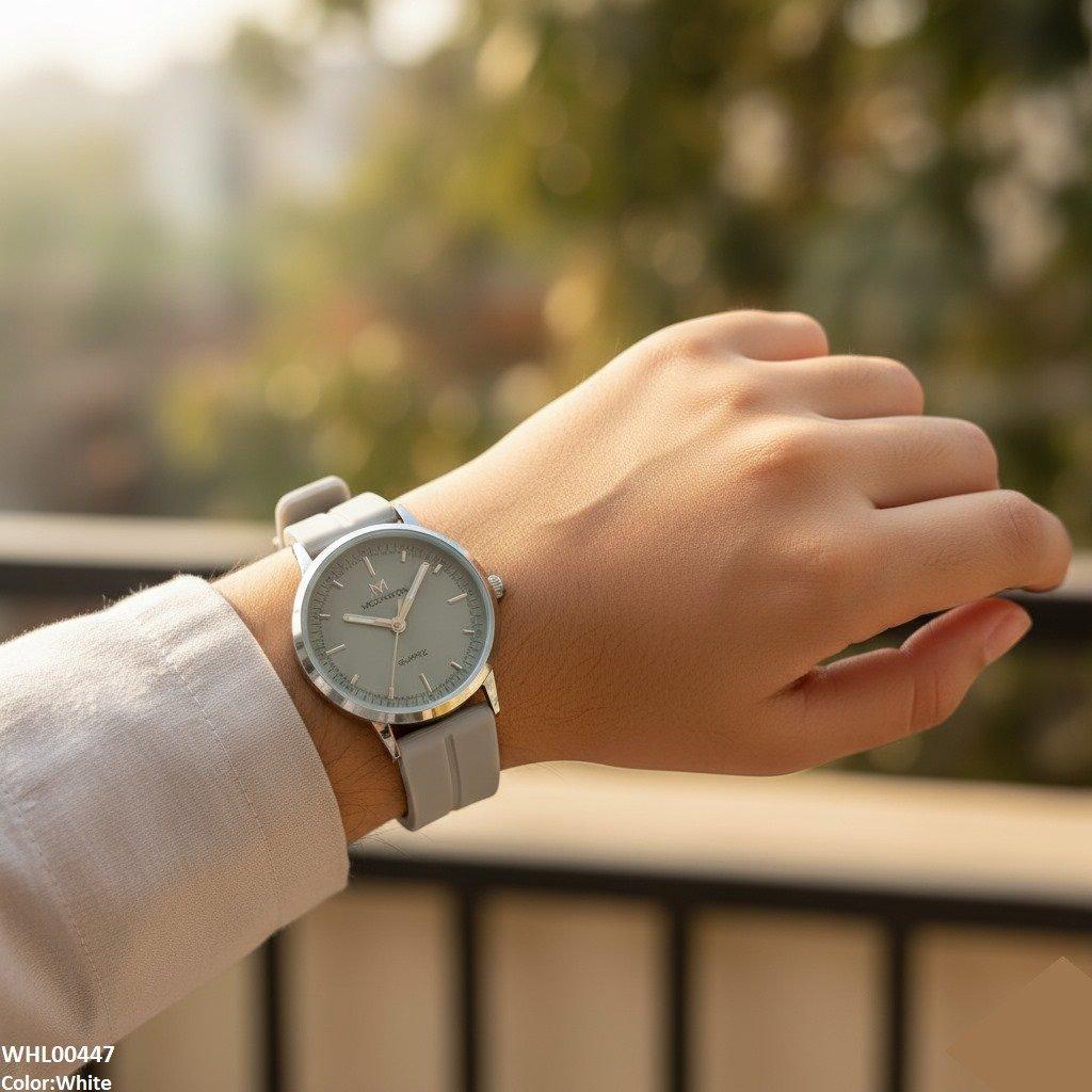 Silver Bezel Magnetic Rubber Strap Women's Watch