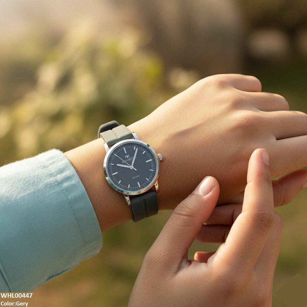 Silver Bezel Magnetic Rubber Strap Women's Watch