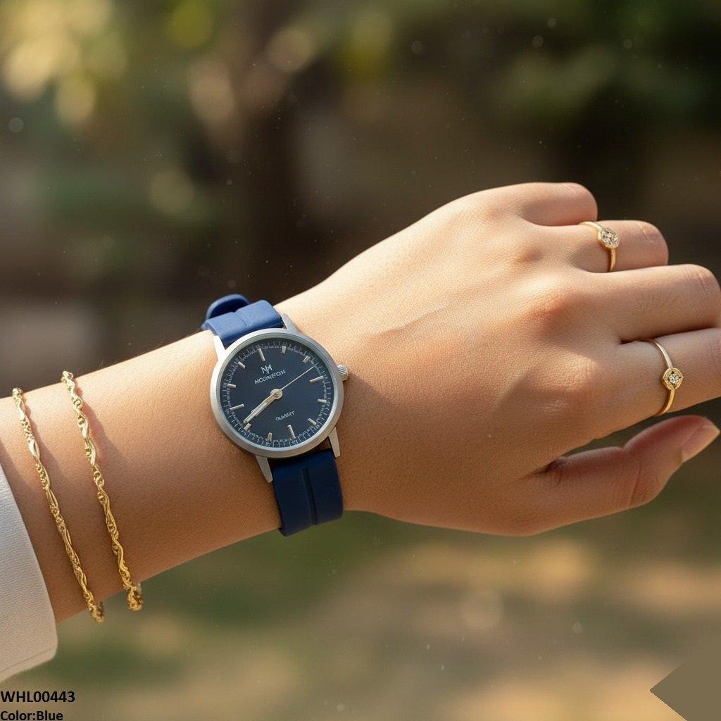 Round Grey Bezel Magnetic Rubber Strap Women's Watch